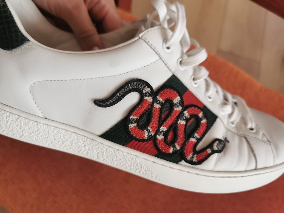 Sneaker adidași pantofi sport Gucci piele alb șarpe