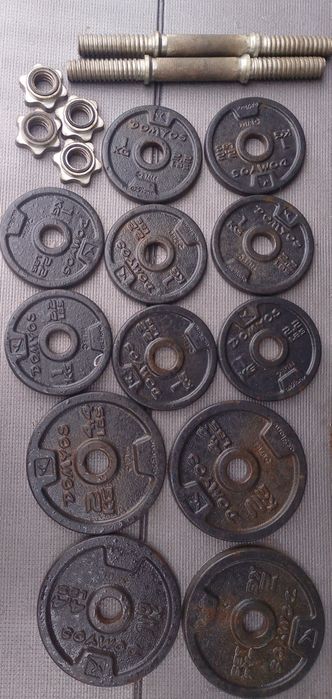 Vând set gantere, bară z+discuri fitness fontă