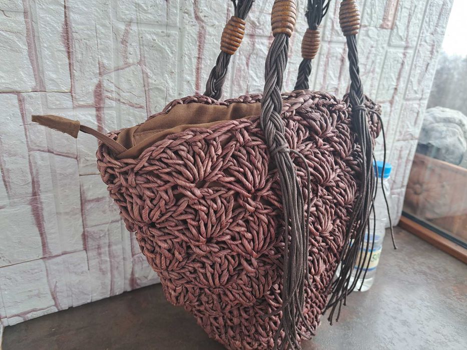 дамска сламена чанта,сламена торба,плетена кошница