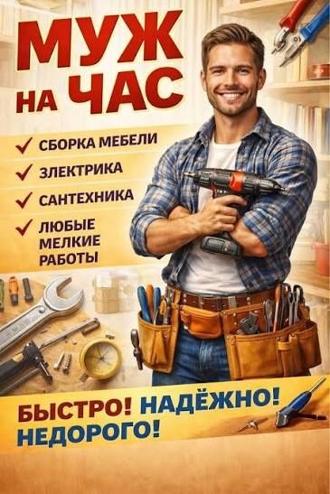 Муж на час любые виды работ.