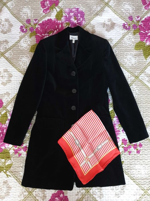 Sacou lung pardesiu catifea bumbac Harrods esarfa matase