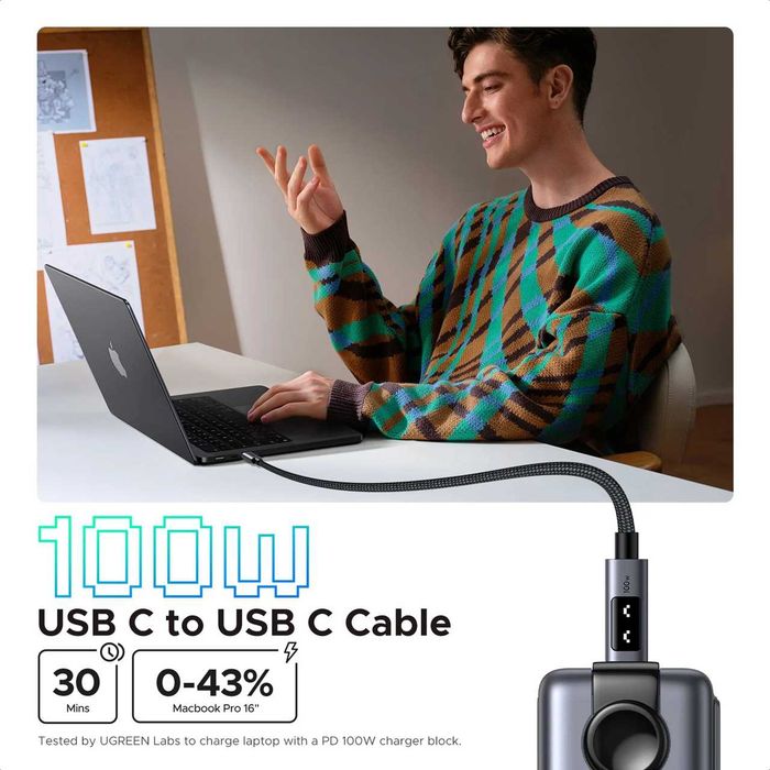 UGREEN UNO L509 Кабель USB-C to USB-C с LED-дисплеем for iPhone 16 17