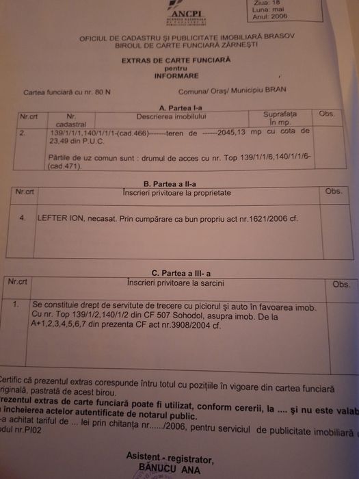 Teren Bran 16 euro pentru platacash!în rate 25euro mp.