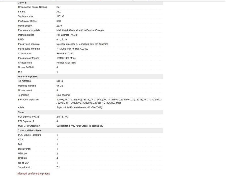 Placa de baza MSI Z370-A PRO/Procesor i7-9700K, 4.90GHz/32GB Rami DDR4