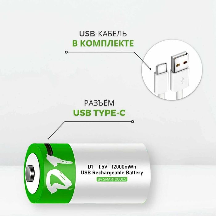 Аккумуляторы LI-ion Тип D - 2 шт (D20, LR20) емкость 12000 mWh