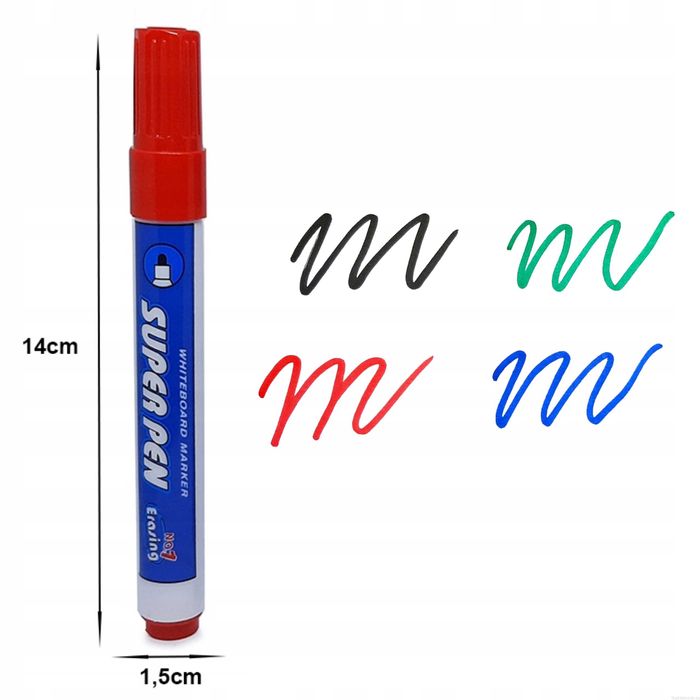 Set 4 Markere Whiteboard Lavabile Negru Albastru Rosu Verde 2.8 mm
