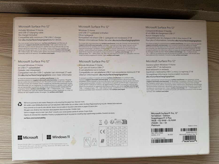 Laptop Microsoft Surface Pro Copilot+ PC 12 inch Qualcomm Snapdragon X Plus 16GB 256GB SSD Windows 11 Home Platinum