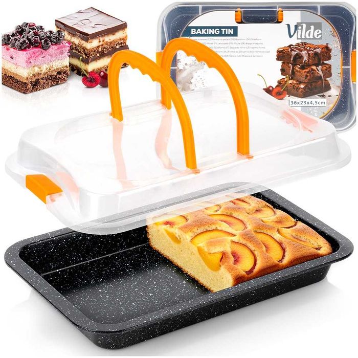 Тава за печене с практичен капак, дръжка за лесно пренасяне/съхранение