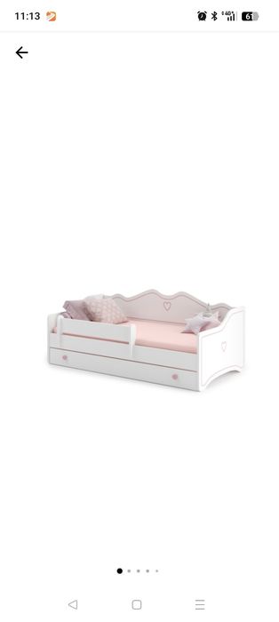 Pat de o persoana 160x80 roz, complet cu sertar, saltea si cadru