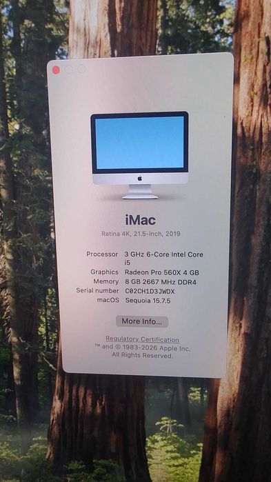 imac 21,5 inch late 2019/retina 4k/i5/radeon pro 560x 4gb/8gb ram ddr4/fusiondrive 1tb