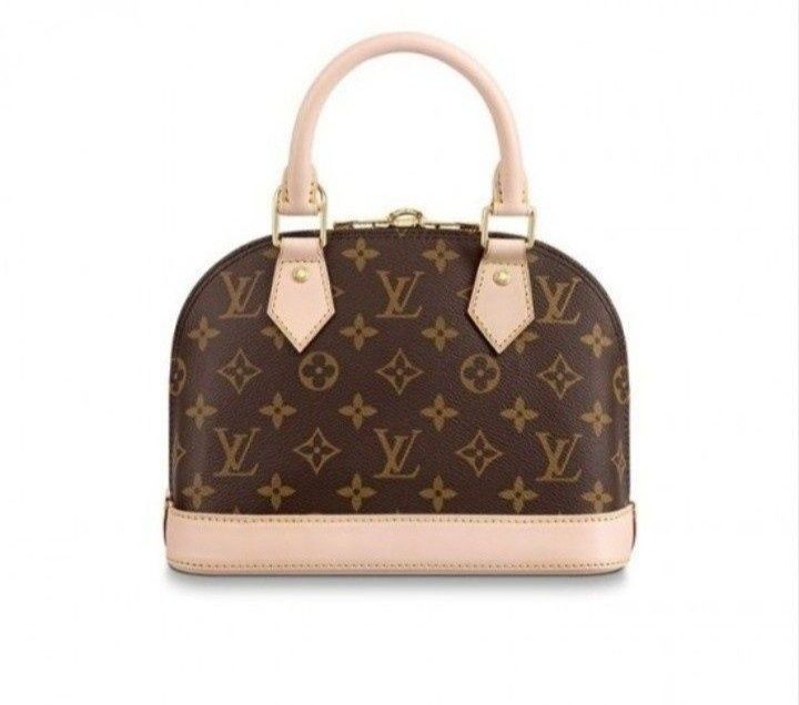 Geanta damă model LV Alma mini, lacatel metalic auriu, curea detasabila umăr, saculet, etichetă