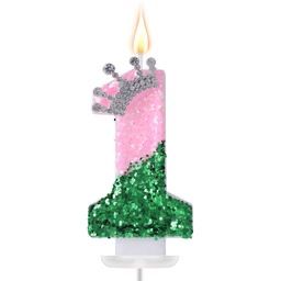 Lumânare Număr Formă de Coroană Ornament de tort – Roz & Verde Numărul 1 - Cutie Mixta - Cutie Mixta