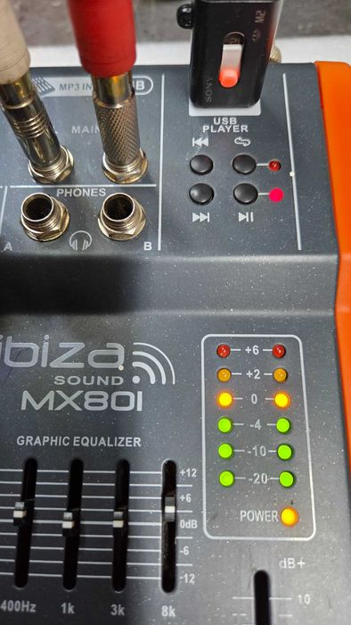 Mixer audio 8 canale, cu egalizator, port USB, Ibiza Sound, MX801