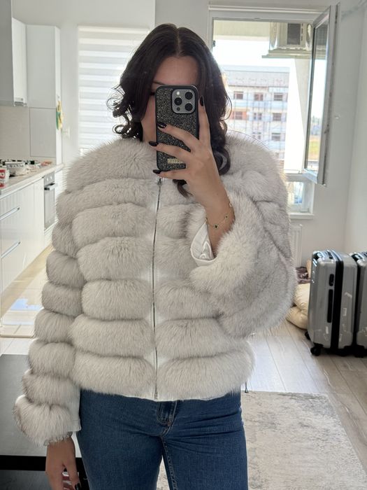 Blana naturala de vulpe cu maneci detasabile