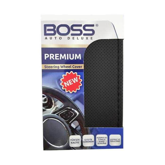 Шиещ се калъф за волан Boss от еко кожа - черен цвят, перфориран 38 см - различни модели