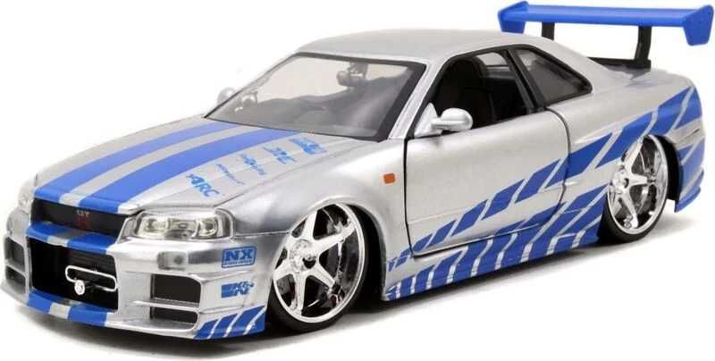 Macheta Auto Scara 1:24 Nissan Skyline GT-R gri/albastru Fast&Furious - 1/24 Jada