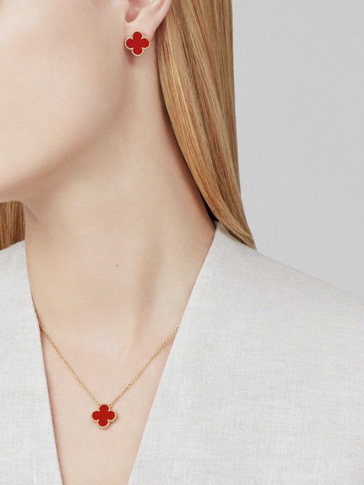 Van Cleef & Arpels VCA Silver Red 1 Motif Alhambra Clover Дамско Колие