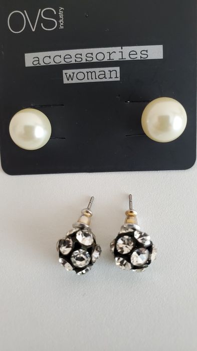 Обеци с перлички и камъчета-2чифта