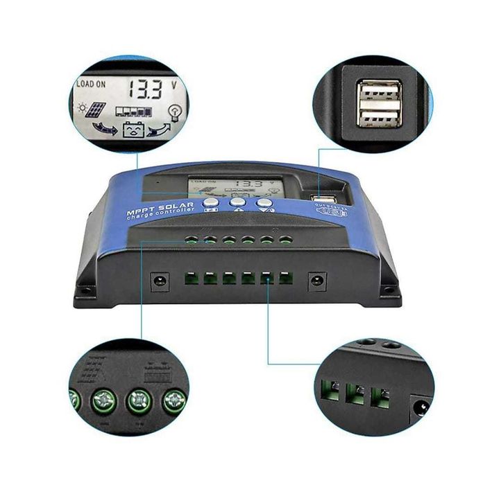 Controler solar 10-100A 12V/24V, conectori MC4