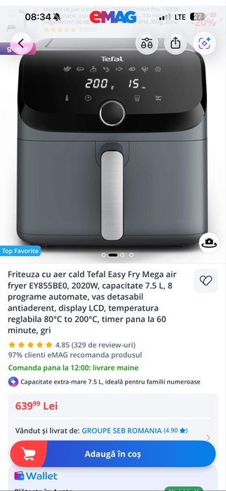 Airfryer Tefal Easy Fry Mega 7,5 L