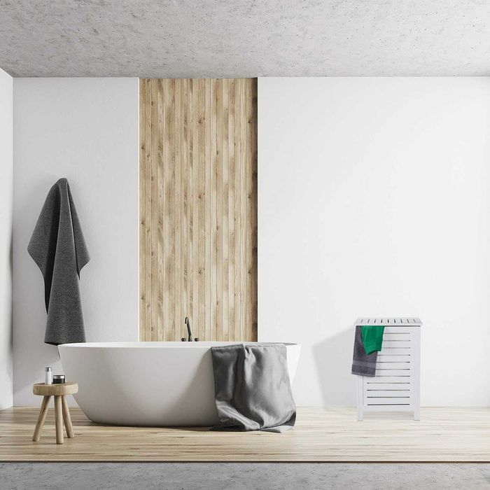 Стилен кош за пране 86L от бял бор – голям и елегантен за баня/спалня