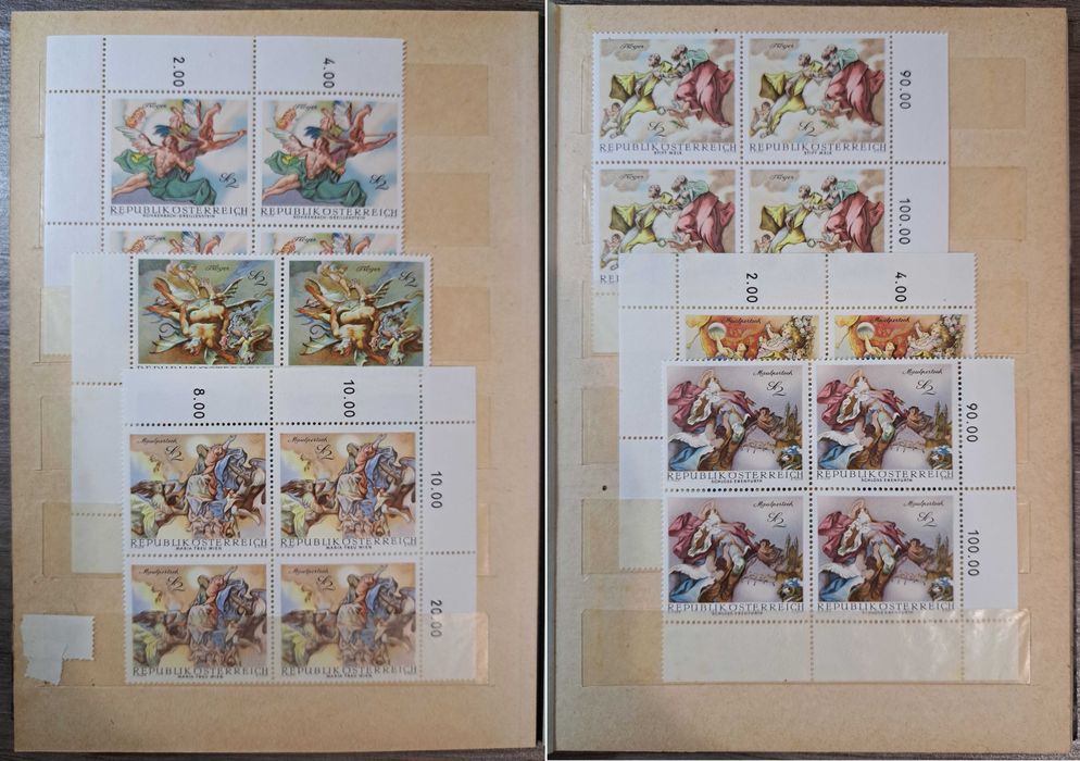 Clasor timbre Austria (emisiuni complete nestampilateMNH in bloc de 4)