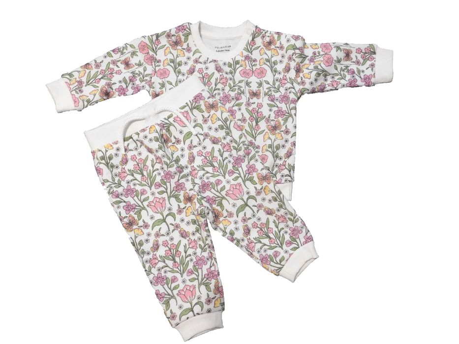 Set de bluza si pantalon cu imprimeu cu flori pentru bebelus
