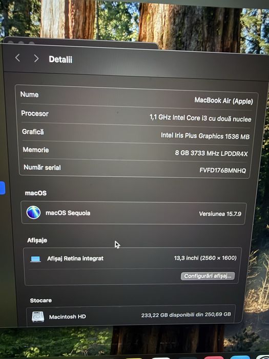 Vand McBook Air 8 GB; Sequoia 15.7.9