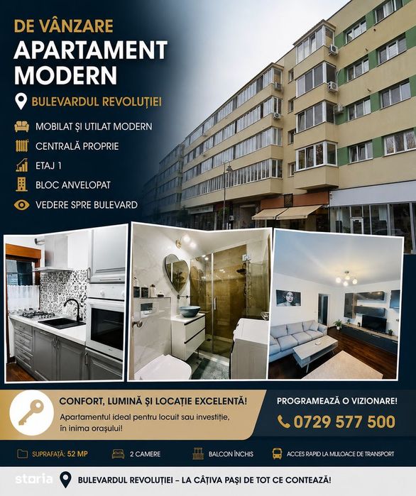 Oportunitate! Apartament 2 camere modern, Bd Revoluției, etaj 1
