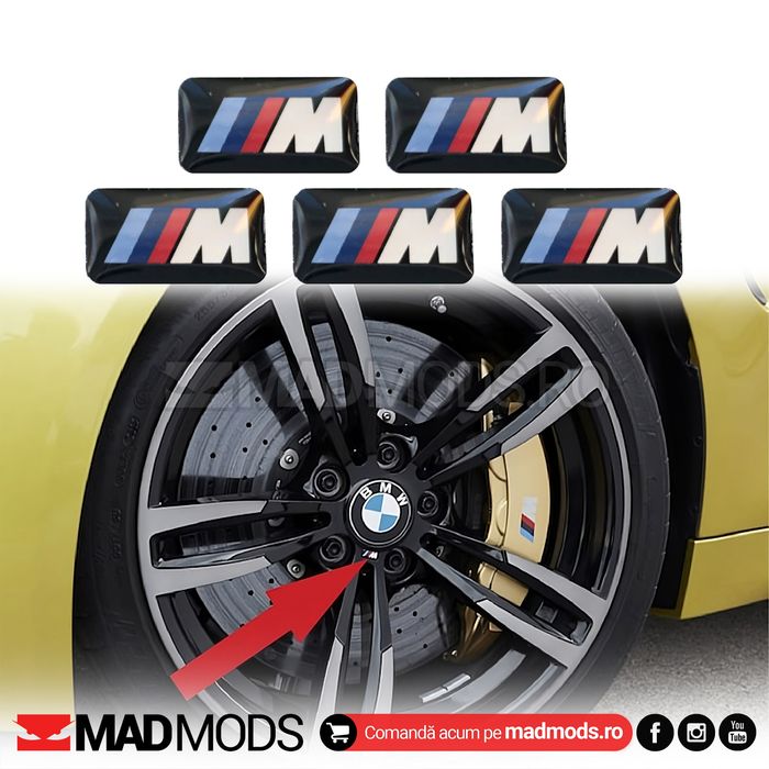 Set 5 Stickere Embleme Logo M jante BMW Seria 1 2 3 4 5 6 7 8 X i