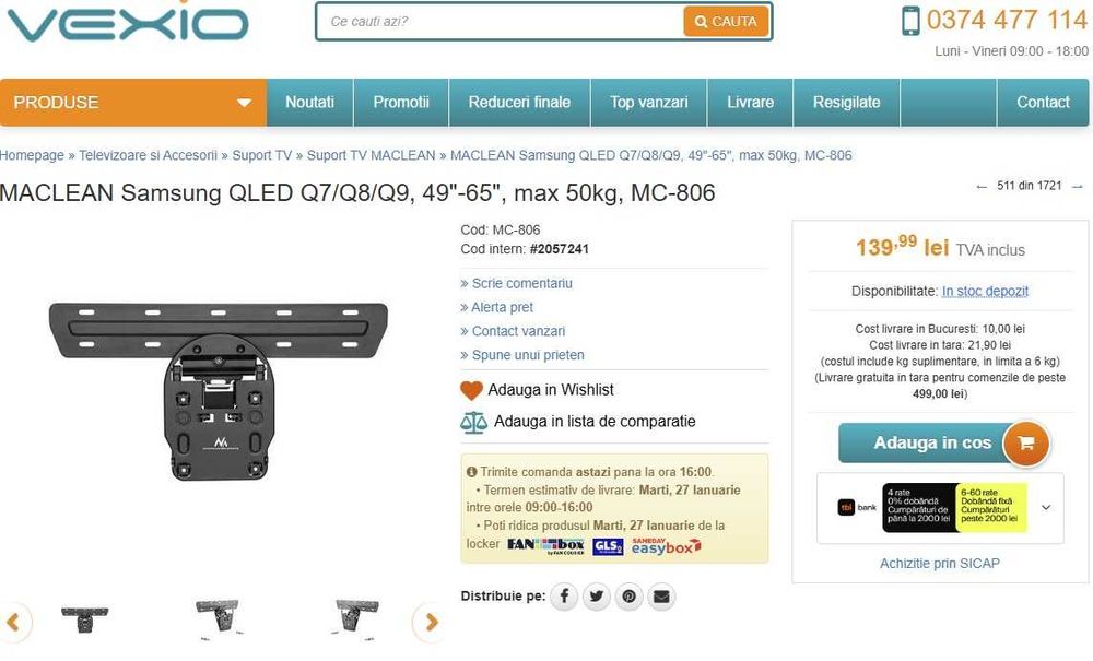 Suport TV NO GAP MACLEAN MC-806 dedicat televizoarelor SAMSUNG QLED