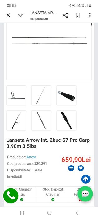 Set 4 lansete crap arrow s7 pro 3.90m 3,5lb