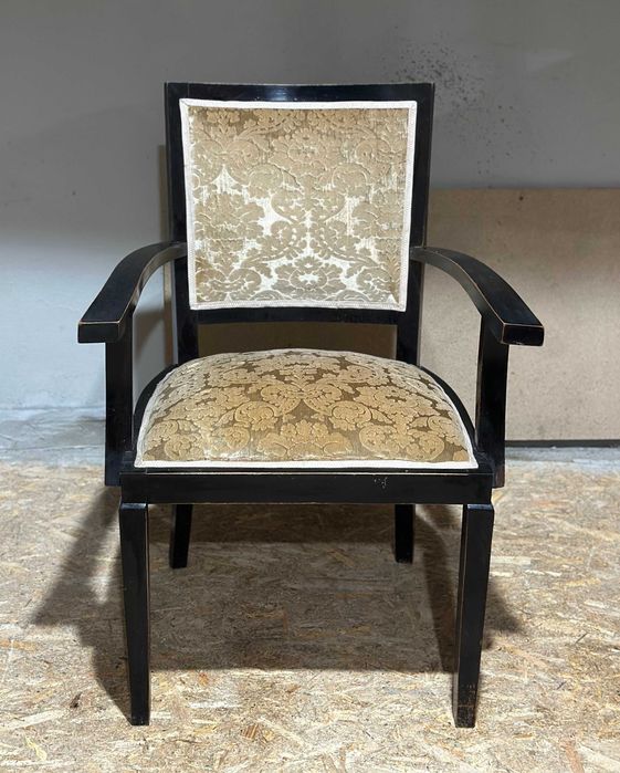 Jilt Vintage din lemn masiv Stil ArtDeco; Scaun cu manere tapitat