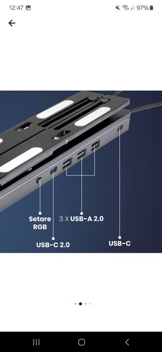 Suport pentru laptop si tableta 12-18" Timebox, Hub adaptor 3 x USB, 2