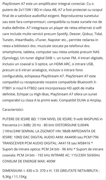 Advance Paris playstream A7 streamer amplificator in garantie