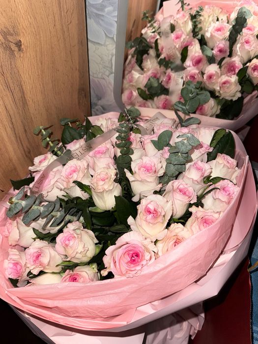 Букет, цветы, 51 пионовидные розы