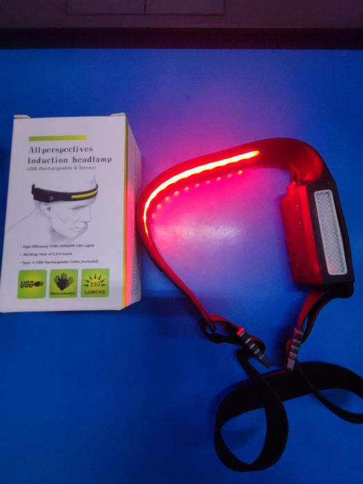 Lanternă frontală LED 350LM USB-C, senzor mișcare, 5 moduri lumină