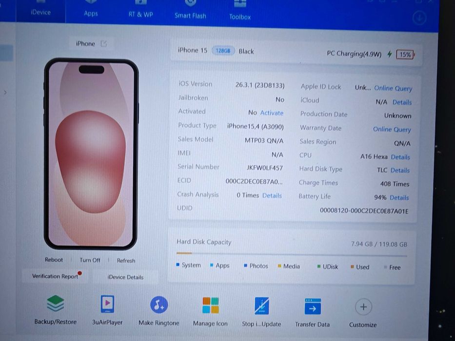Iphone 15 128gb pentru piese, placa de baza nu se poate folosii