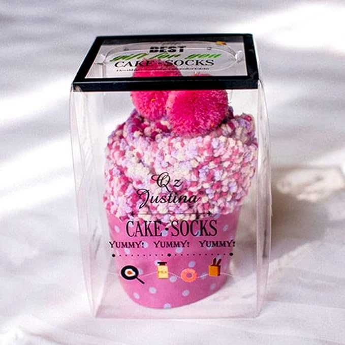 Подарък за Коледа за нея - Cupcake Pompom чорапки в подаръчна кутийка