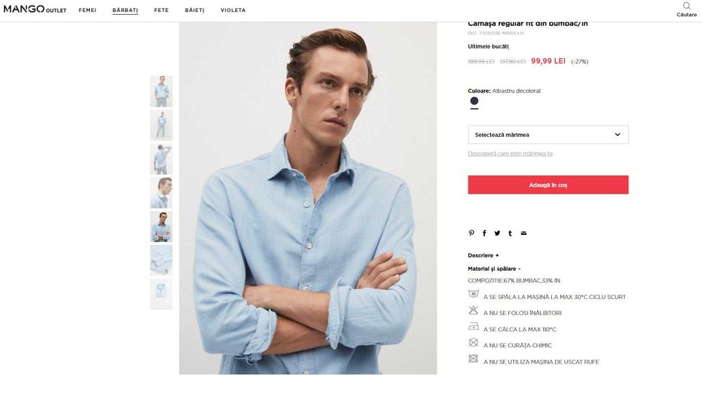 Camasa Denim Blugi Slim-Fit din bumbac marca MANGO