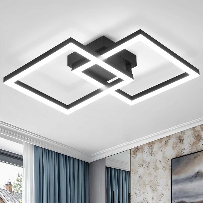 LED лампа за таван 22 W 47 см 6500 K, черна геометрична визия, висок CRI (90+)