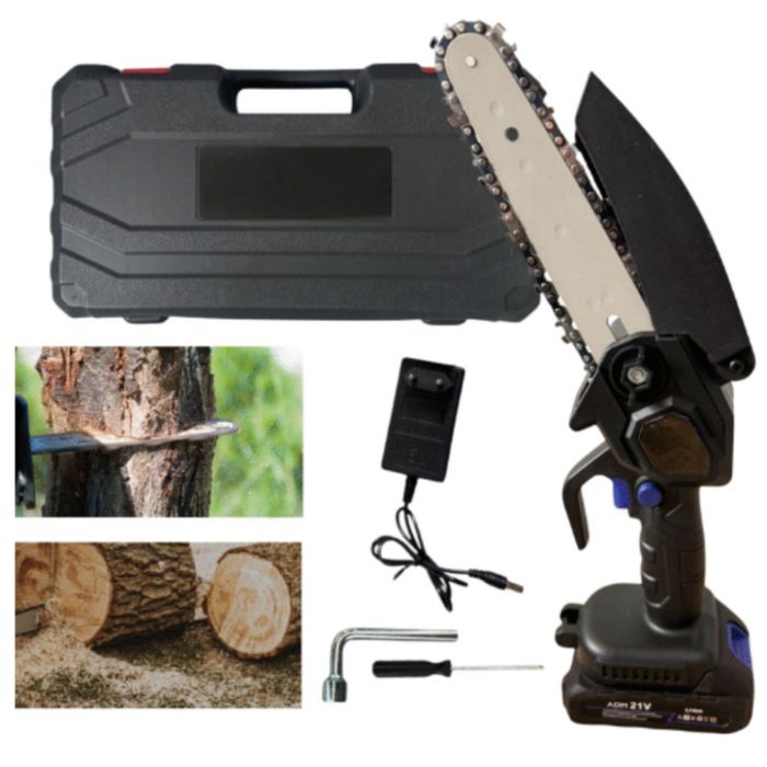 Акумулаторен мини верижен трион с телескопичен прът 21V – комплект за