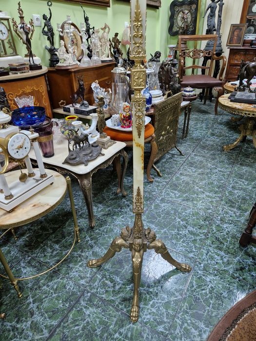 Уникална антикварна френска подова закачалка бронз и оникс