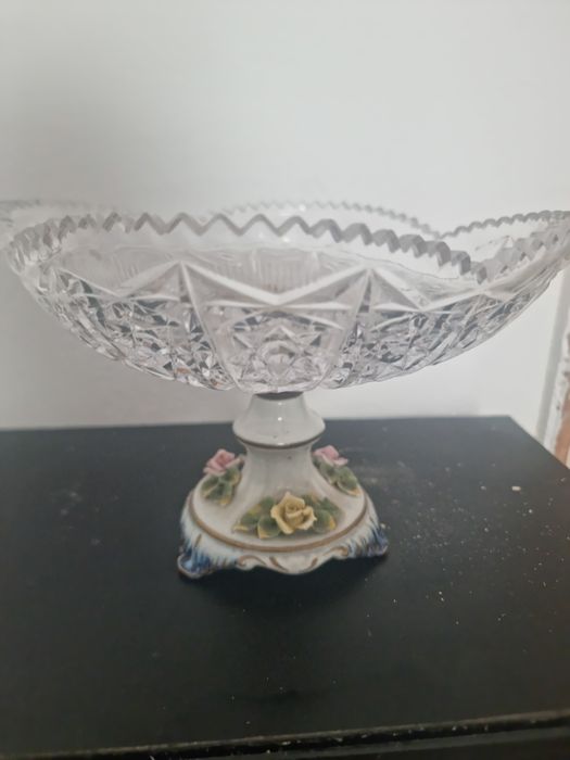 Fructiera Portelan-Cristal Suport bronz