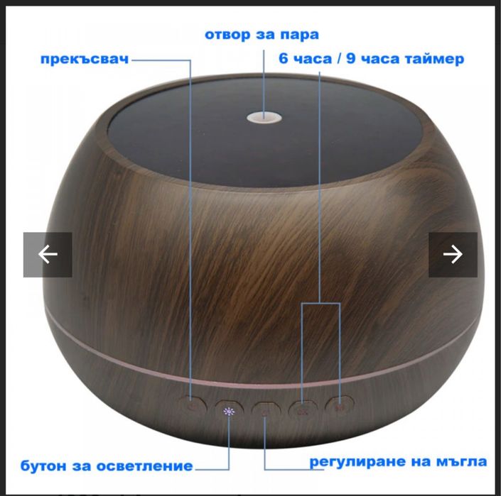 1000ml Арома дифузер и овлажнител тъмно дърво, дистанционно+подарък