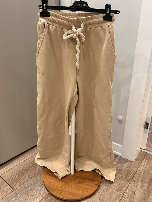 Twinset Milano оригинален wide leg plush fabric trousers в нежен Almond Milk beige нюанс