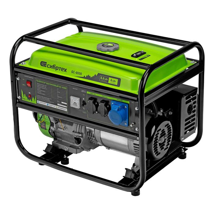 Генератор бензиновый СибртехБС-8000, 6.6 кВт, 230В,25л, ручной стартер
