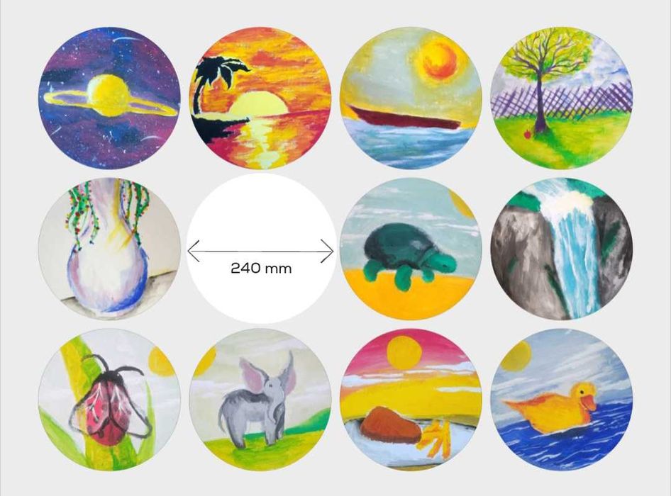 Картонени кръгчета за изрисуване, детски изложби, арт и крафт проекти