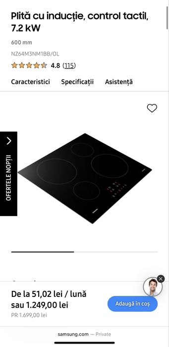 Plita prin inductie SAMSUNG 7.2KW
