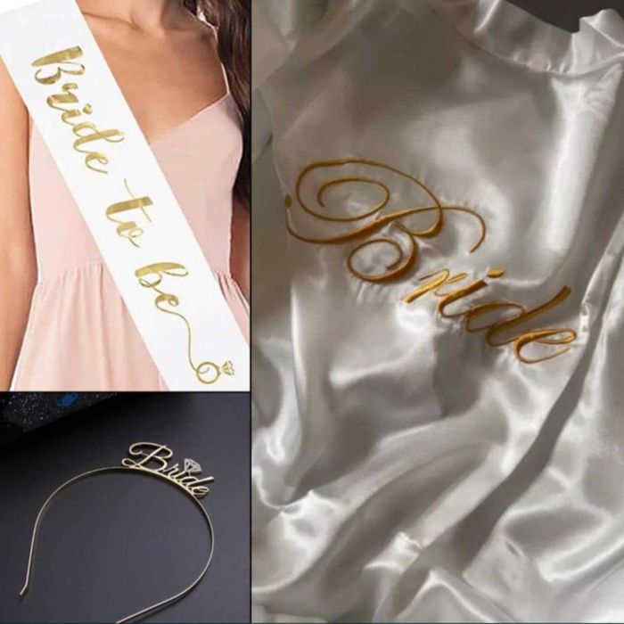 Set mireasa, Halat Bride,tiara, petrecerea burlacitelor, cadou mireasa